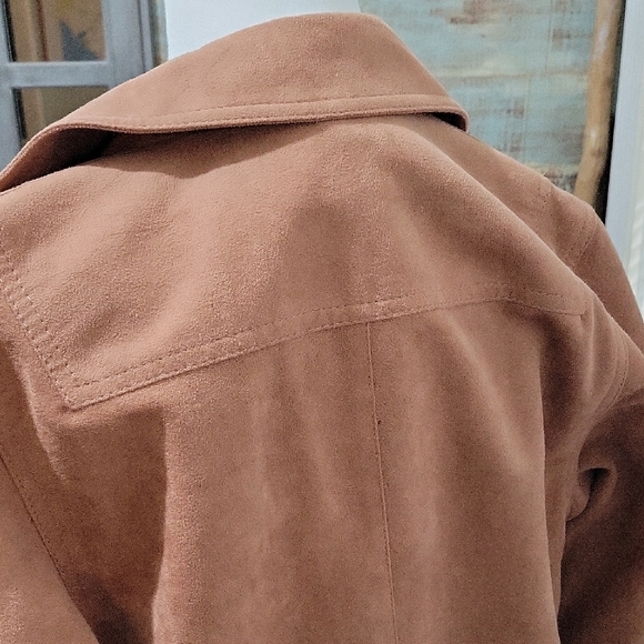Forecaster Of Boston Classic Faux Suede Trench Coat Womens Sz L, Caramel Tan - Picture 4 of 7